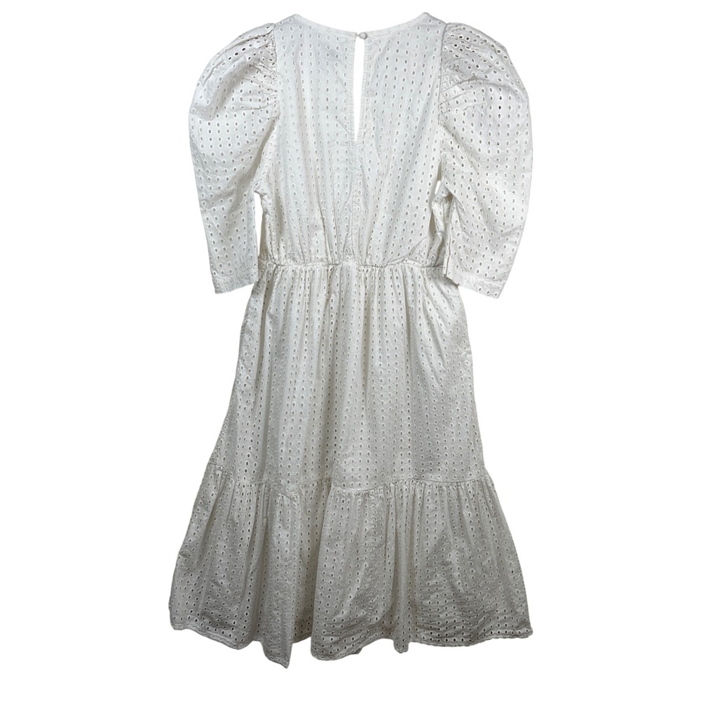 A New Day White Cotton Eyelet Puff Sleeve Tiered‎ Midi Dress Women's Size Small - Picture 4 of 7